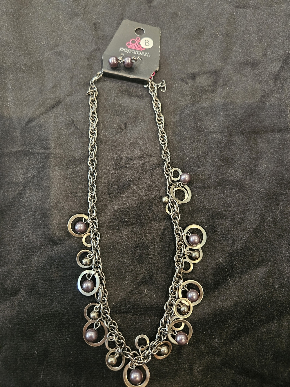paparazzi Gunmetal Circle Necklace with Purple Pearls